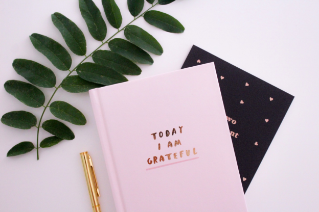 A pink gratitude journal